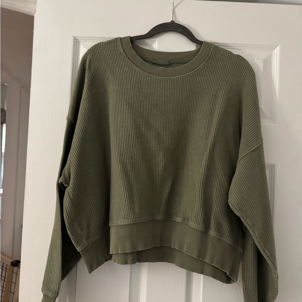 aerie Olive Green Ribbed Crewneck Top